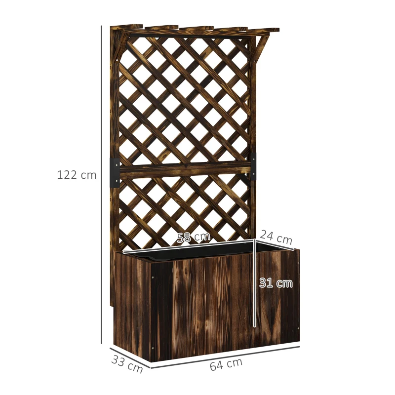Best Wooden Planter with Trellis, Freestanding Raised Garden Bed with Drainage Holes, Outdoor Planter Box with Liner for Vegetables, Herbs and Flowers, Carbonised - Image 3