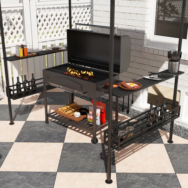 Best 150 x 240cm BBQ Grill Gazebo, with Shelves - Grey - Image 7