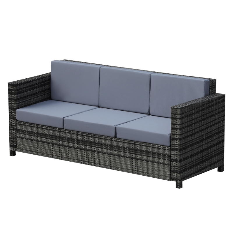 Best 3 Seater All Weather Outdoor Sofa, Garden Rattan Sofa with Cushions and Mental Frame, Grey - Image 15
