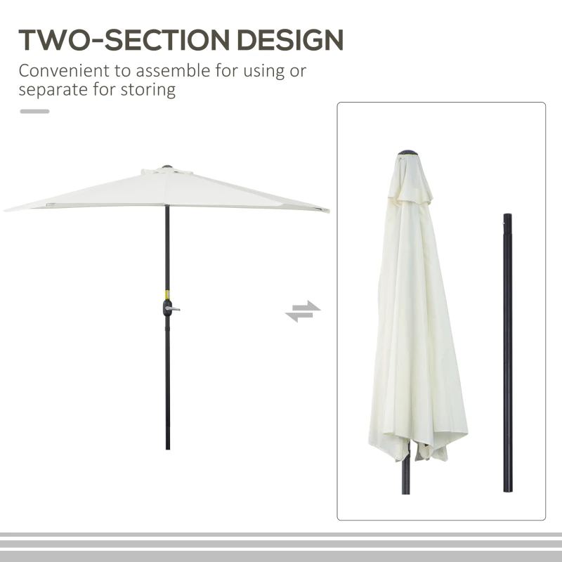 Best 2.7m Garden Half Parasol, Outdoor Balcony Umbrella with 5 Steel Ribs, Patio Sun Shade, Cream White - Image 4