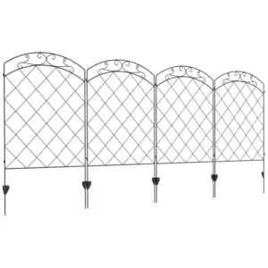 Best Steel Decorative Swirls Outdoor Picket Fence Panels Set of 4, Black