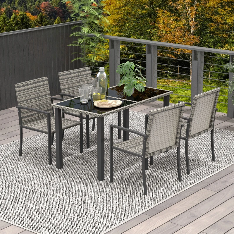 Best Outdoor Dining Set 5 Pieces Patio Conservatory with Tempered Glass Tabletop,4 Dining Chairs - Mixed Grey - Image 2