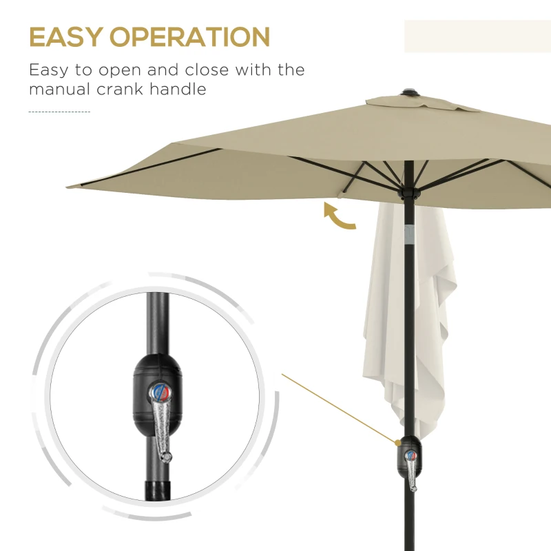 Best 2 x 3(m) Garden Parasol Umbrella, Rectangular Outdoor Market Umbrella Sun Shade with Crank & Push Button Tilt, 6 Ribs, Aluminium Pole, Cream White - Image 5