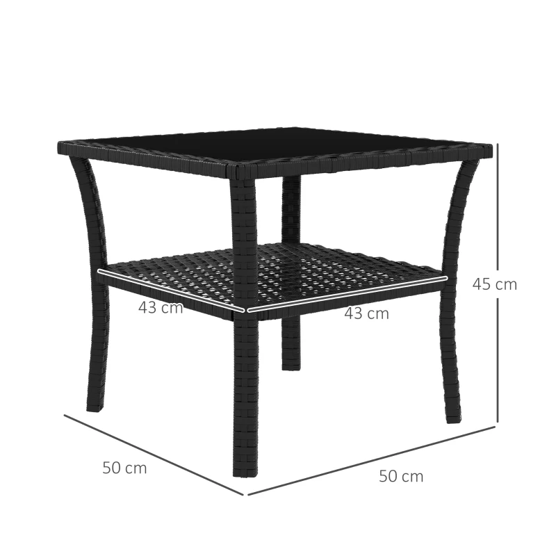 Best Two-tier PE Rattan Square Coffee Table - Black - Image 3