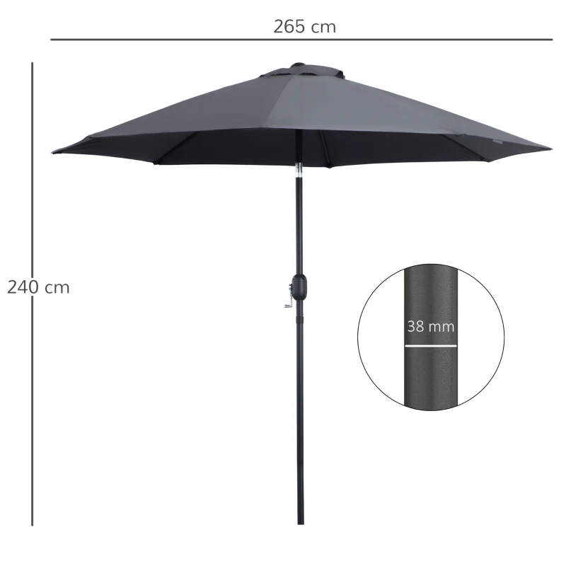 Best 2.7M Garden Parasol Umbrella with Glass Fibre Ribs and Aluminium Frame, Tilting Sun Shade Shelter Canopy, Charcoal Grey - Image 3
