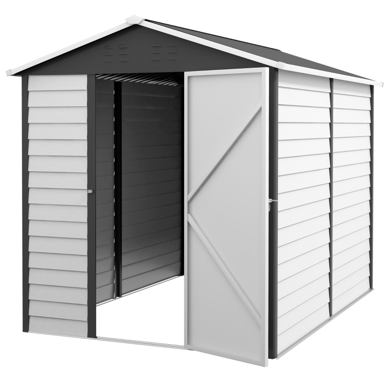 Best 9x 6FT Metal Outdoor Garden Shed, Galvanised Tool Storage Shed w/ Sloped Roof, Lockable Door for Patio Lawn, Dark Grey - Image 11
