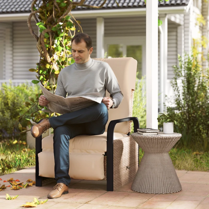 Best 140° Reclining Rattan Armchair - Brown/Khaki - Image 2