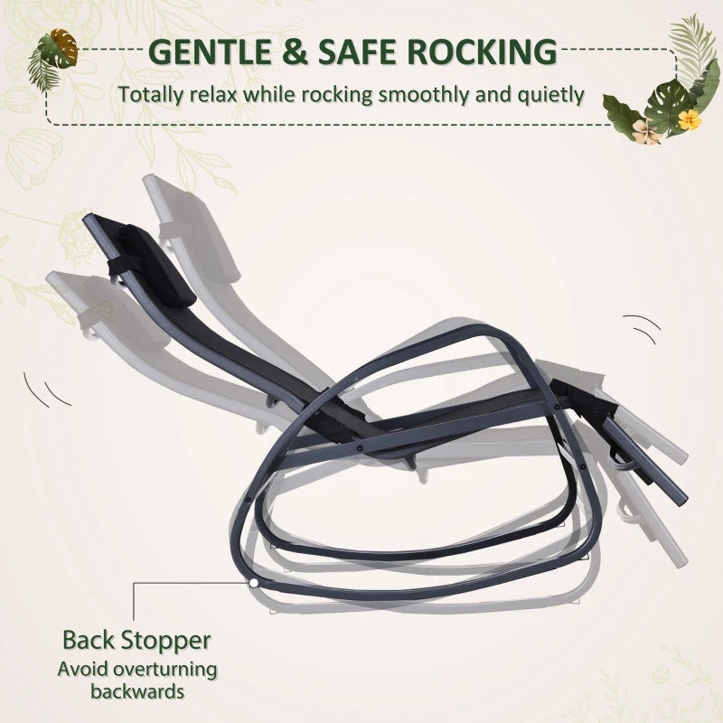 Best Garden Rocking Chair with 5-Level Adjustable Backrest, Rocking Sun Lounger with Removeable Headrest Pillow, Footrest, Armrest and Safety Stopper, Black - Image 7