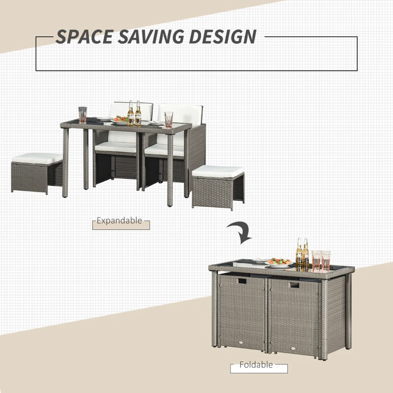 Best 2 Seater Rattan Cube Garden Furniture Set, Rattan Dining Set with Cushions, Outdoor Dining Table and Chairs with 2 Armchairs, 2 Stools, Rectangular Glass Top Table for Patio, Balcony, Grey - Image 5