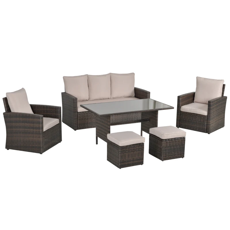 Best Six-Piece Rattan Sofa Set, with Glass-Top Table - Mixed Brown