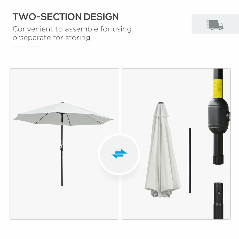 Best 2.7M Garden Parasol Umbrella with Glass Fibre Ribs and Aluminium Frame, Tilting Sun Shade Shelter Canopy, Cream White - Image 7