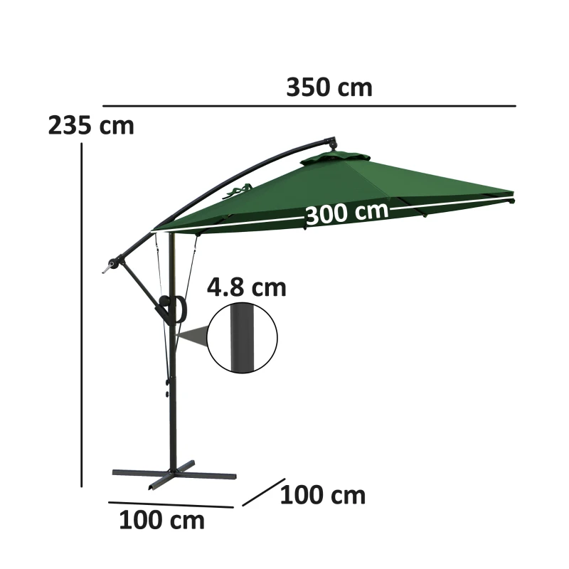 Best 3(m) Garden Cantilever Parasol with Cover and Wind Protection Strap, Round Overhanging Umbrella with Crank Handle and Tilt, Banana Patio Umbrella for Outdoor Sun Shade, UPF50+, Green - Image 3