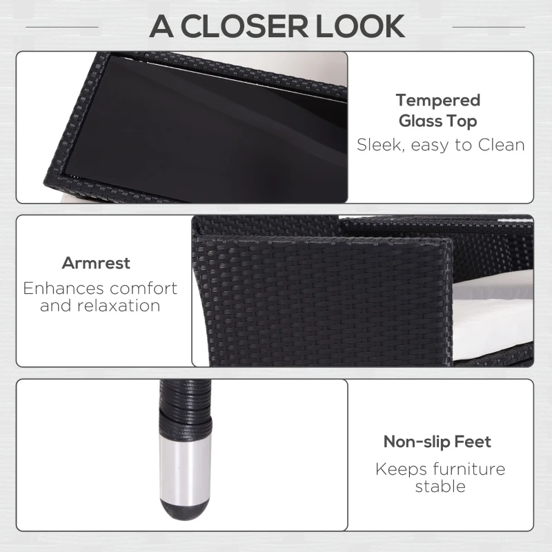 Best 2-Seater Rattan Chair Set W/Middle Tea Table-Black - Image 6