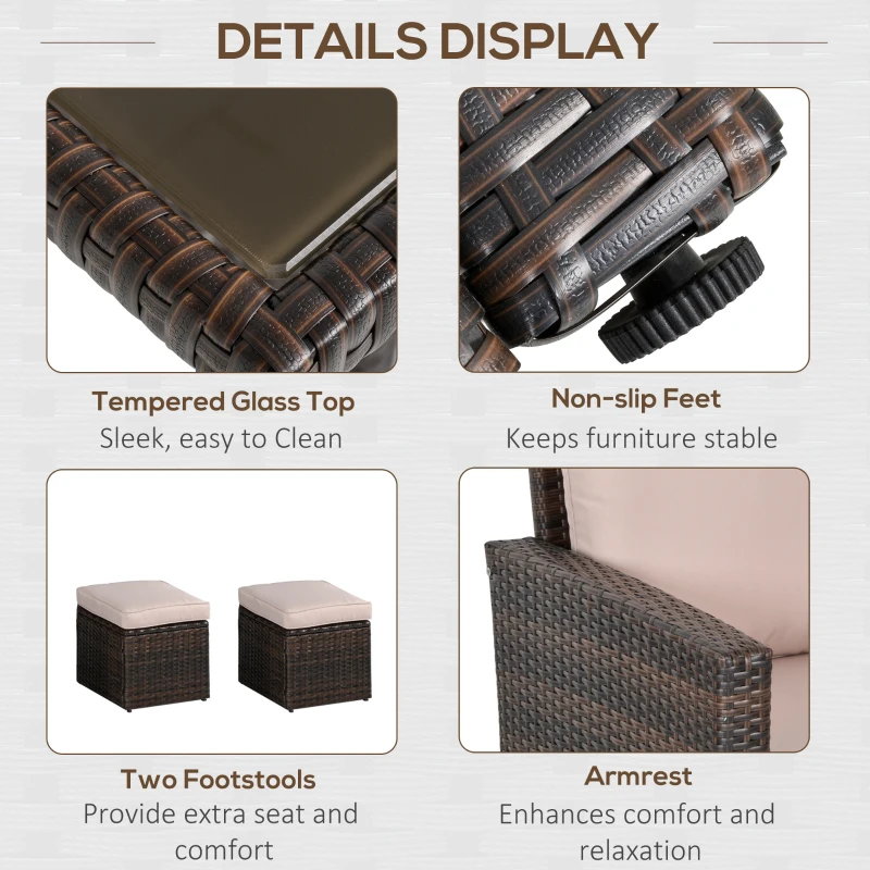 Best Six-Piece Rattan Sofa Set, with Glass-Top Table - Mixed Brown - Image 6