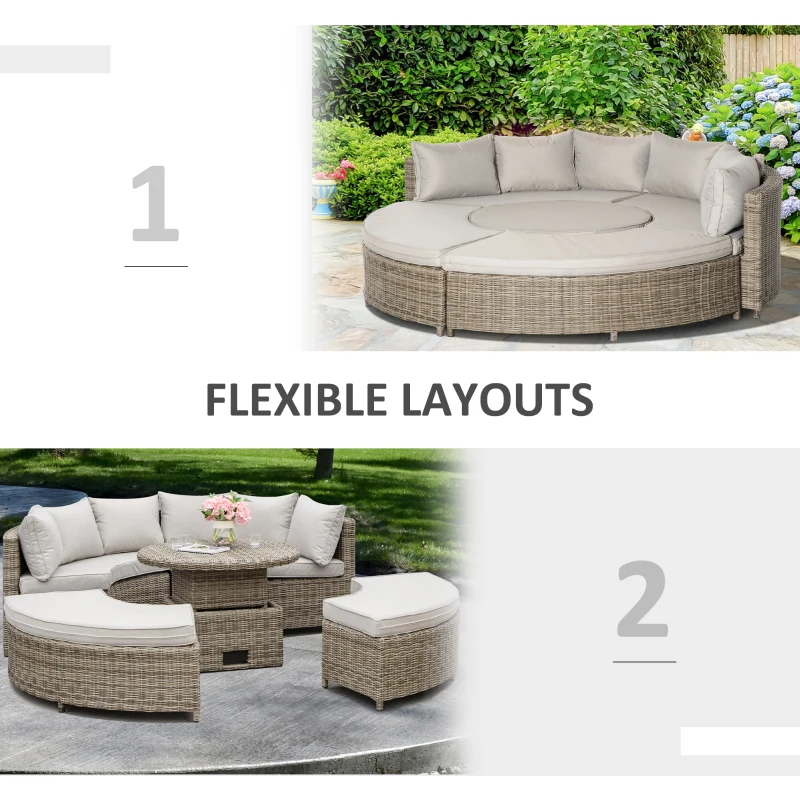 Best 5 Pieces Outdoor PE Rattan Round Garden Daybed with Cushions, Aluminium Patio Furniture Set Lounge Chair Conversation Sofa Set with Liftable Coffee Table and Protect Cover, Grey - Image 8