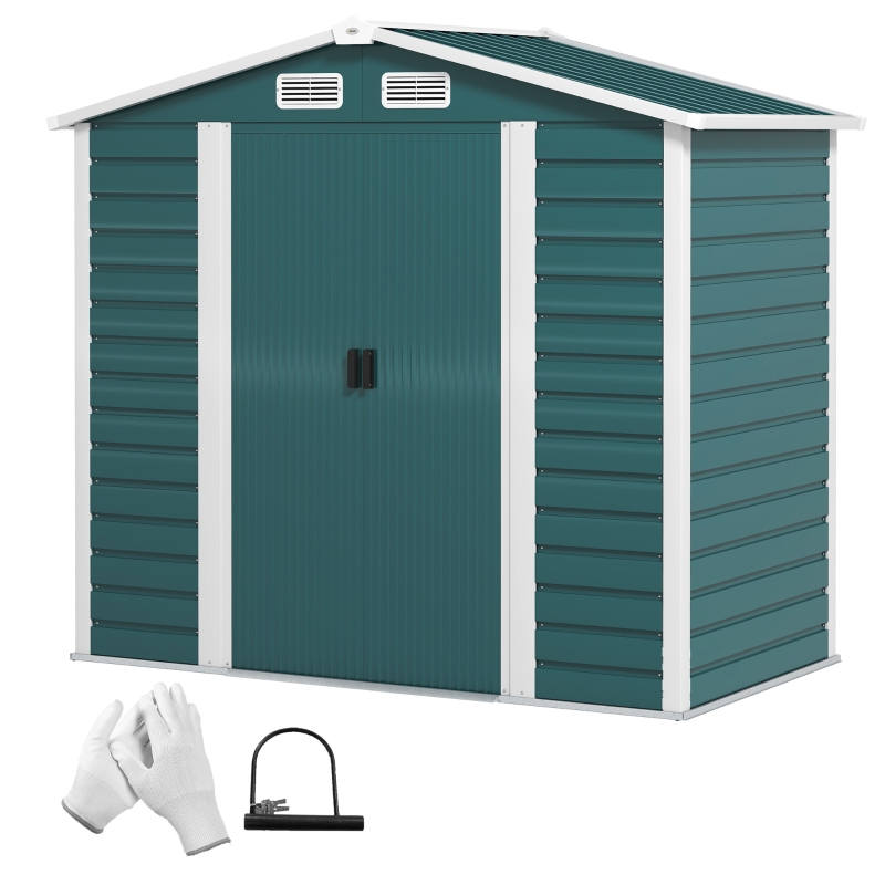 Best 7 x 4ft Garden Shed, Easy to Assemble, Upgraded Galvanised Steel Frame with Foundation Kit, Double Doors with Lock, Outdoor Metal Shed with Vents and Gloves, Garden Storage Shed, Green - Image 11