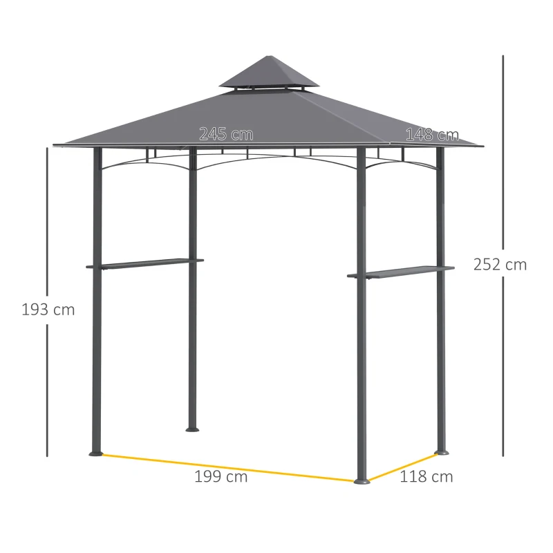 Best 2.5M (8ft) New Double-Tier BBQ Gazebo Grill Canopy Barbecue Tent Shelter Patio Deck Cover - Grey - Image 3