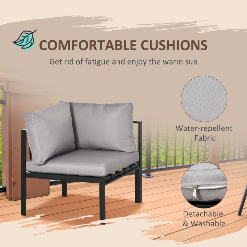 Best 5 Seater Garden Corner Sofa Set, 4 Pieces Metal Garden Furniture Set with Loveseats, Glass Top Coffee Table, Breathable Mesh Pocket, Outdoor Conversation Furniture with Cushions, Light Grey - Image 7