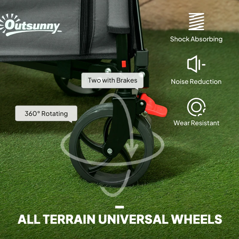 Best Folding Trolley on Wheels, 150L Collapsible Wagon Festival Trolley Cart with Openable Sides, Adjustable Handle and Brakes for Shopping Camping Beach and Garden, Grey - Image 5