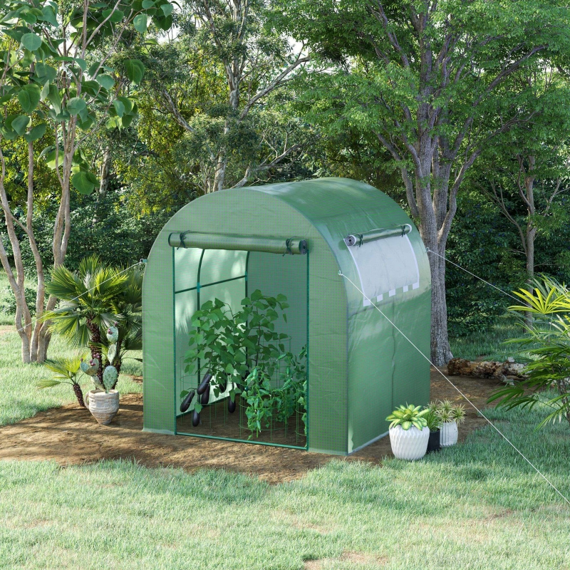 Best Walk in Polytunnel Greenhouse, Green House for Garden with Roll-up Window and Door, 1.8 x 1.8 x 2 m, Green - Image 10