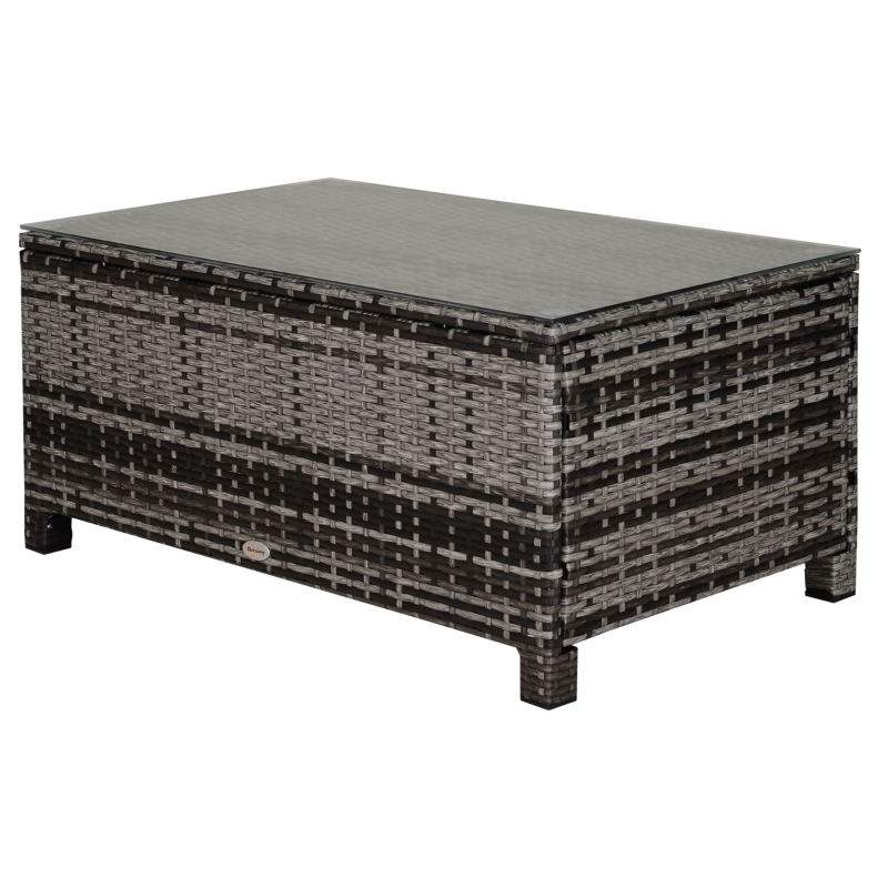 Best PE Rattan Garden Coffee Table, with Glass Table Top - Grey - Image 11