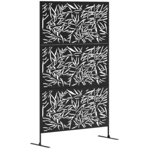 Best Decorative Garden Privacy Screen with Stand, 6.5FT Freestanding Metal Outdoor Divider, Decorative Privacy Panel with Expansion Screws for Garden Pool Hot Tub, Bamboo Style, Black