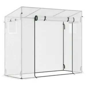 Best Small Walk-in Garden Greenhouse with Steel Frame, Large Roll-up Door and Windows, 200Lx76Wx168Hcm, White
