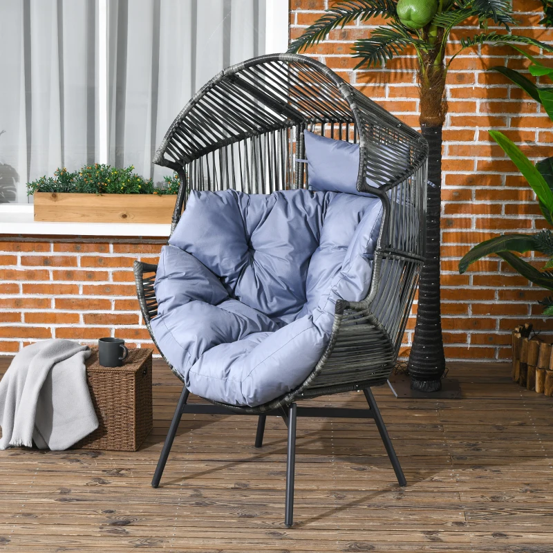 Best String Rattan Egg Chair, with Padded Seat Cushion - Grey/Black - Image 2