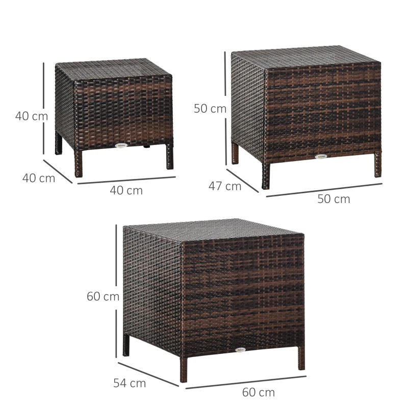Best 3 Pcs Rattan Nesting Tables Set-Brown - Image 3