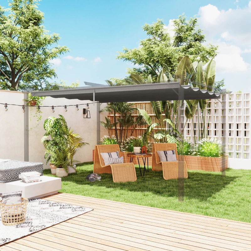 Best Retractable Pergola Shade Cover, Replacement Canopy for 4 x 3 (m) Pergola, Retractable Roof, Light Grey - Image 7