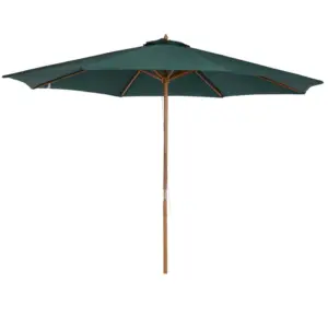 Best 3(m) Wooden Patio Umbrella, Pulley Operated Garden Parasol with Rope Pulley Mechanism and 8 Ribs, Dark Green