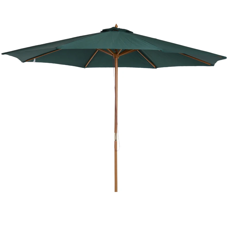 Best 3(m) Wooden Patio Umbrella, Pulley Operated Garden Parasol with Rope Pulley Mechanism and 8 Ribs, Dark Green