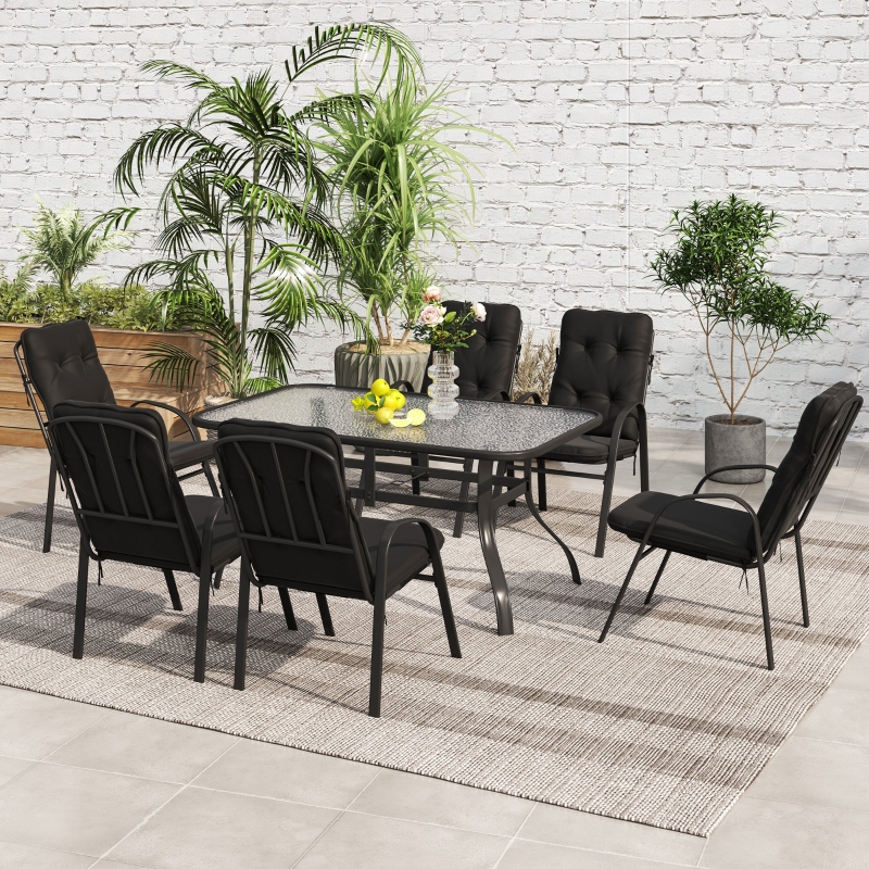 Best Seven-Piece Garden Dining Set with Cushions - Black - Image 10