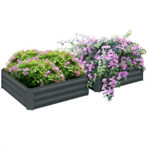 Best Set of 2 291L Raised Garden Bed, Elevated Galvanised Planter Box for Flowers, Herbs, 100x100x30cm, Dark Grey