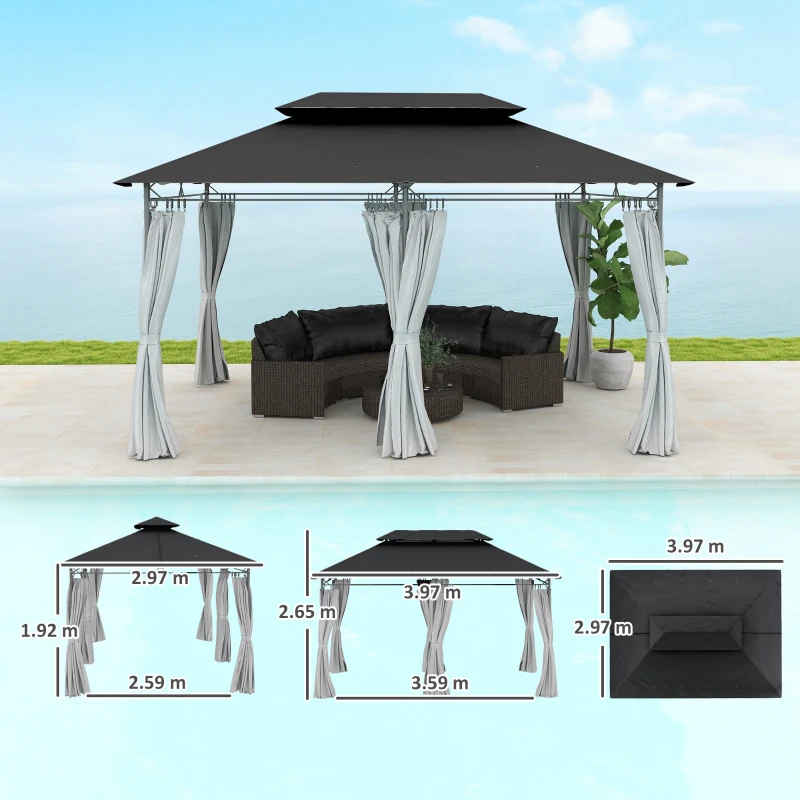 Best 3 x 4m Metal Frame, Two-Tier Roof Gazebo - Dark Grey - Image 3