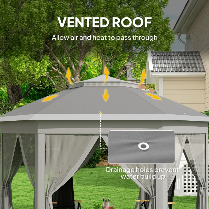 Best 3 x 4m Garden Gazebo Hexagon Pop Up Gazebo Party Tent Canopy Double Roof Instant Shelter with Netting and Carry Bag for Outdoor Patio, Dark Grey - Image 5