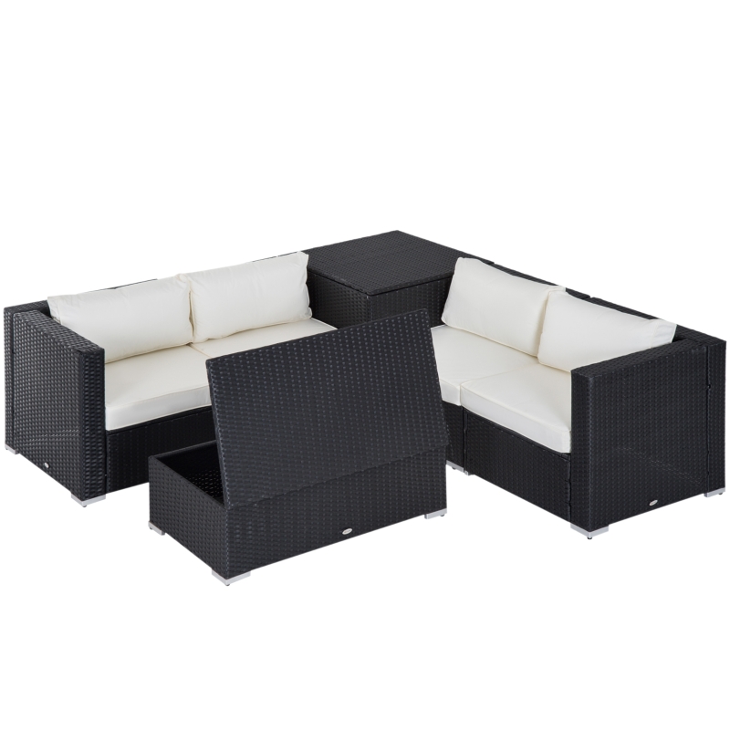 Best 6 Pieces Rattan Garden Furniture Set, 4 Seater Wicker Garden Corner Sofa Set with 2 Storage Tables and Loveseats, Outdoor Conversation Furniture with Cushions for Conservatory, Patio, Black - Image 11
