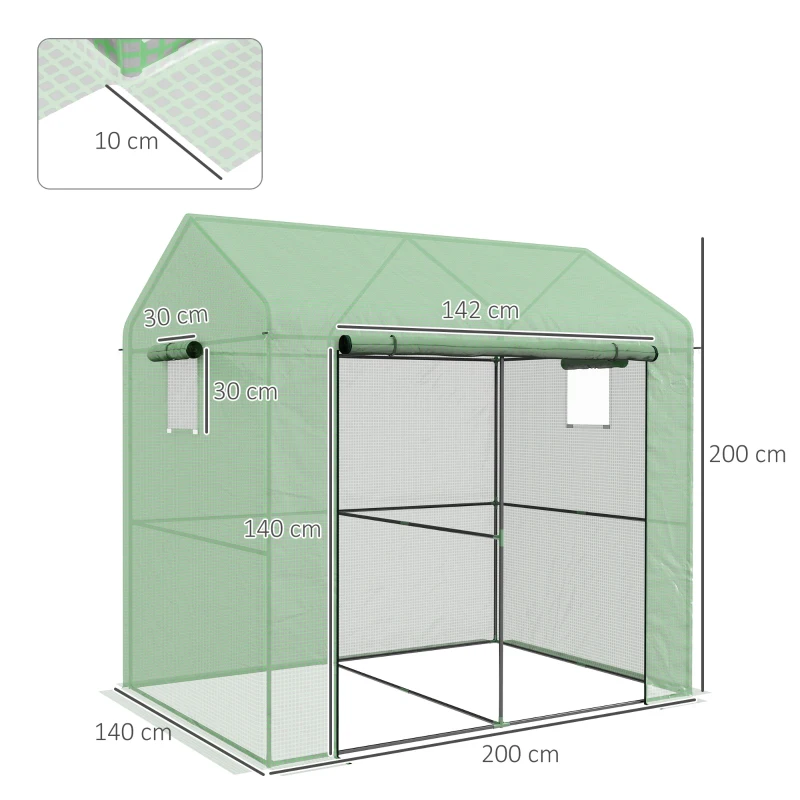 Best Greenhouse, Walk-in Garden Grow House with Roll-up Door and Mesh Windows, 200 x 140 x 200cm, Green - Image 3