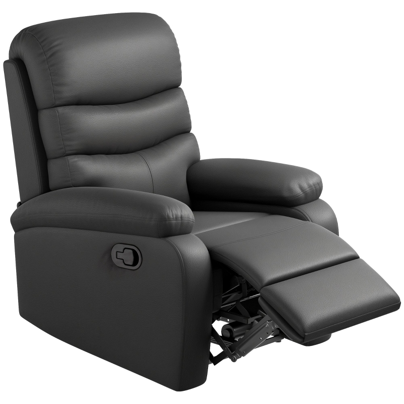 Best PU Leather Reclining Chair, Manual Recliner Chair with Padded Armrests, Retractable Footrest and Wood Frame, Black - Image 10