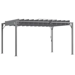 Best 4 x 3(m) Outdoor Pergola with Retractable Roof, Aluminium Louvered Patio Gazebo Canopy for Lawn Garden Patio, Grey