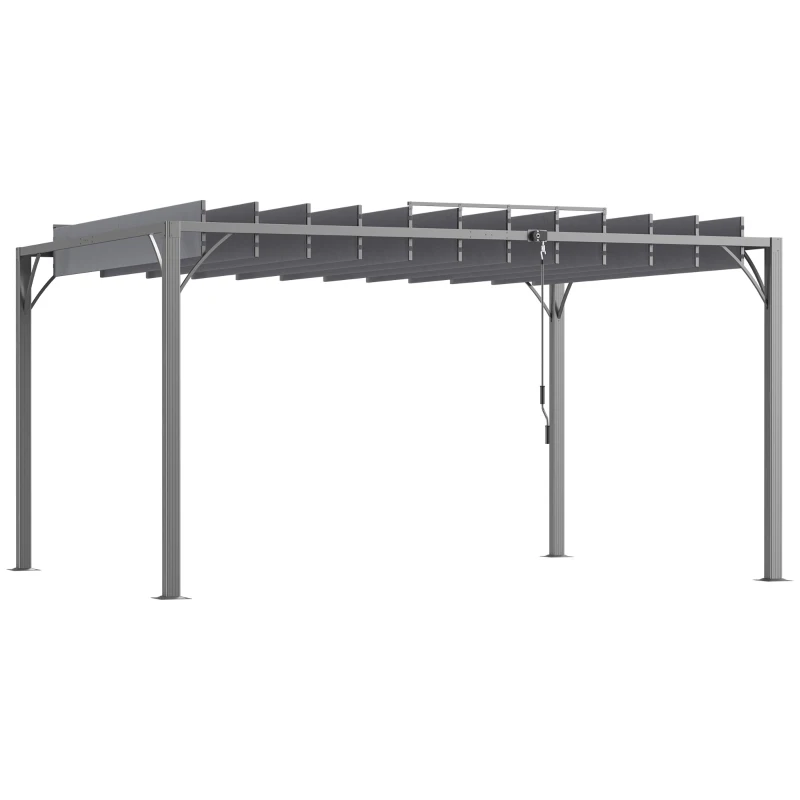 Best 4 x 3(m) Outdoor Pergola with Retractable Roof, Aluminium Louvered Patio Gazebo Canopy for Lawn Garden Patio, Grey
