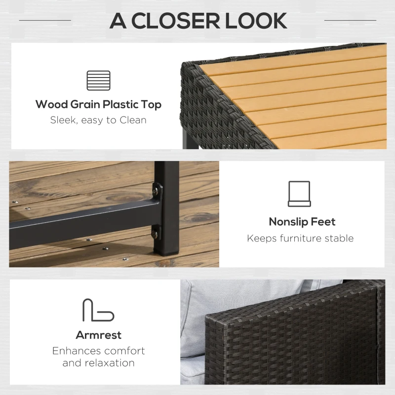 Best 5 Piece Outdoor PE Rattan Corner Sofa Set with Cushions, Wicker Rattan Garden Furniture with Wood-Effect Top Table, Brown - Image 6