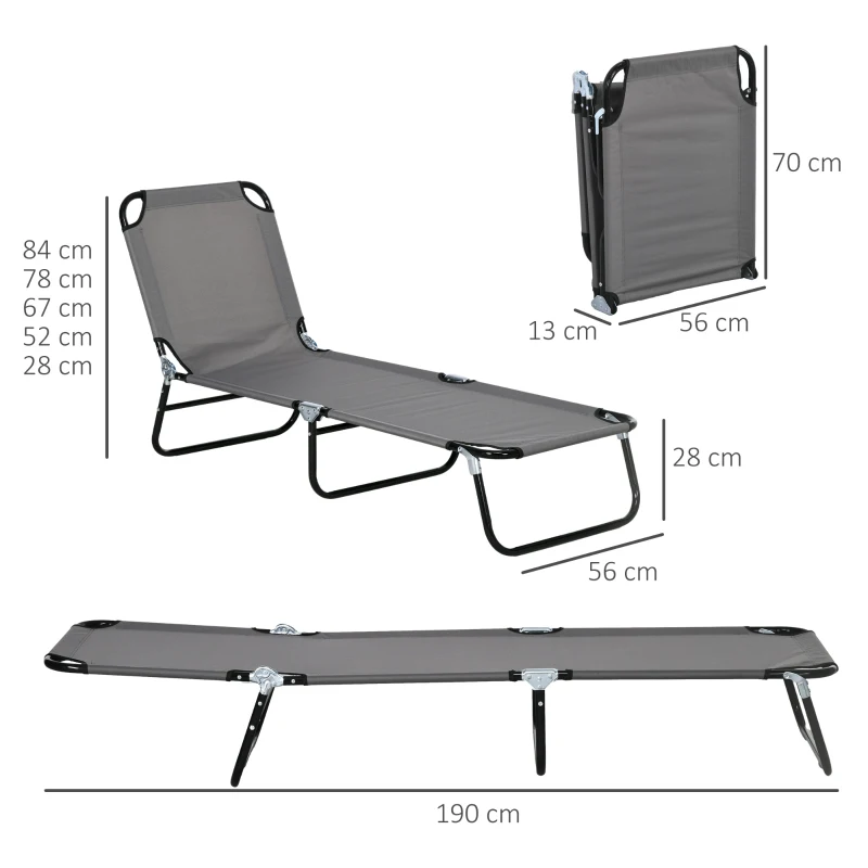Best Garden Sun Lounger, with Five-Position Back - Grey - Image 3