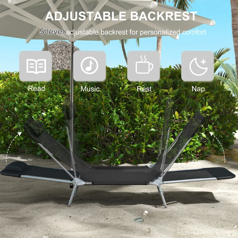 Best Set of Two Steel Frame Sun Loungers, with Reclining Backs - Black - Image 4