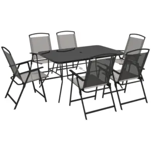 Best Seven-Piece Garden Dining Set, with Glass-Top Table and Folding Chairs - Grey
