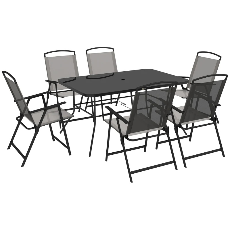 Best Seven-Piece Garden Dining Set, with Glass-Top Table and Folding Chairs - Grey