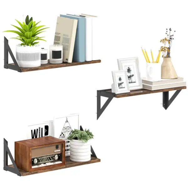 Best Set of 3 Wall Shelves, Vintage Wall Mounted Floating Shelves for Living Room, Entryway, Bedroom, Rustic Brown