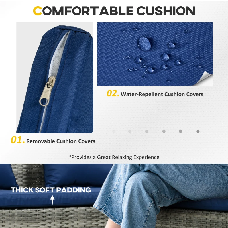 Best 5 Pieces Rattan Garden Furniture Set with Dining Table, Cushions - Dark Blue - Image 5