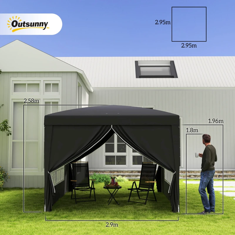 Best 3 x 3(m) Pop Up Gazebo, Water and UV Resistant Party Tent Camping Canopy Marquee with Carry Bag, Black - Image 3