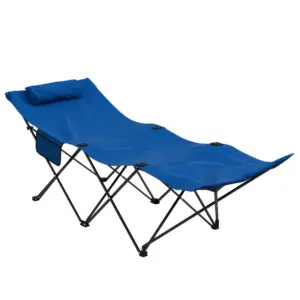 Best Foldable Sun Lounger, Outdoor Tanning Sun Lounger Chair with Side Pocket, Headrest, Oxford Seat, for Beach, Yard, Patio, Dark Blue